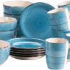 Mäser 931601 Frühstücksset Lumaca Für 6 Personen, Steingut, Dunkelblau (1 Set, 18-teilig)