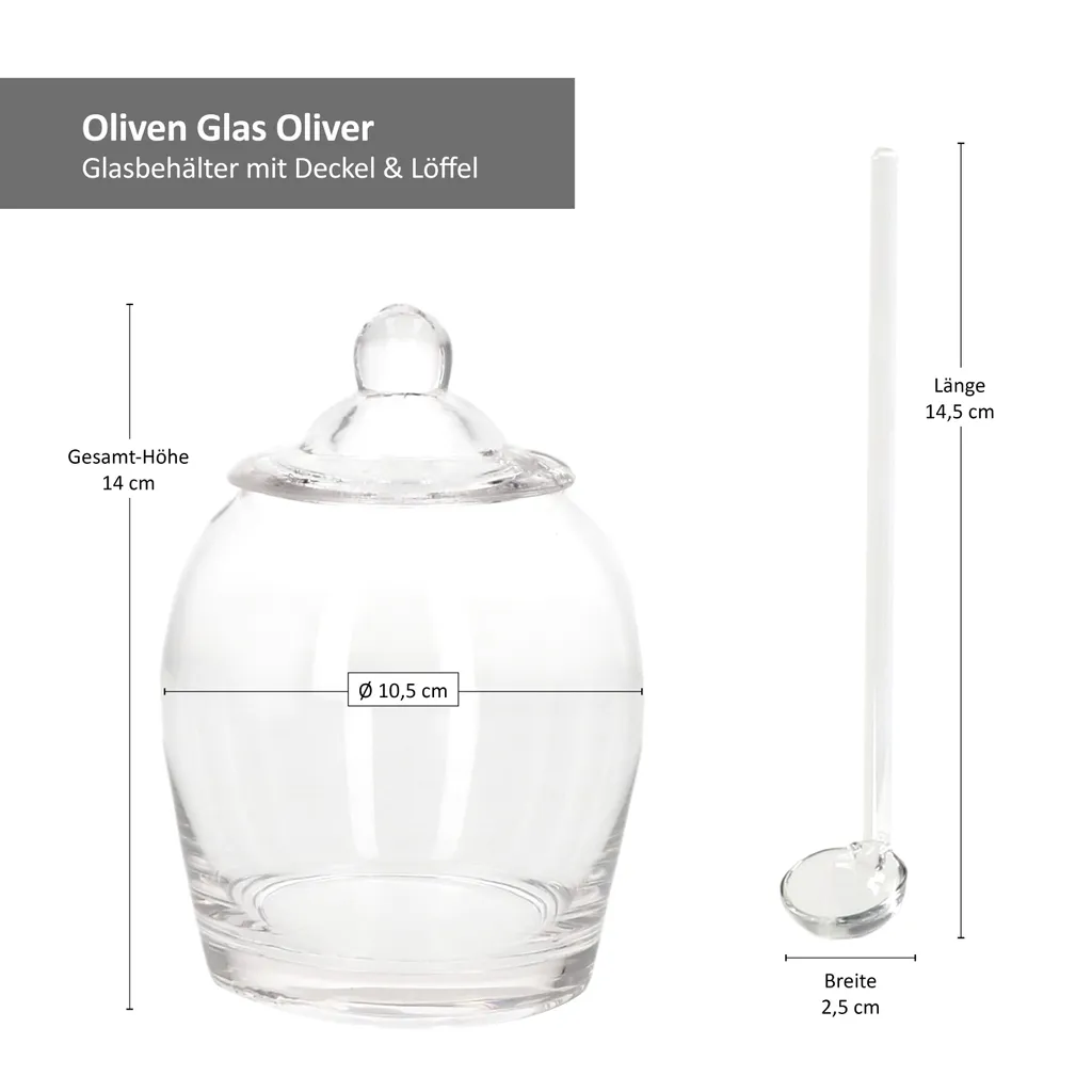 2x Oliven Glas Oliver + Deckel & Löffel Topf Pott Oliven-Dose Aufbewahrungsglas 4 2x Oliven Glas Oliver + Deckel & Löffel Topf Pott Oliven-Dose Aufbewahrungsglas – Bild 4