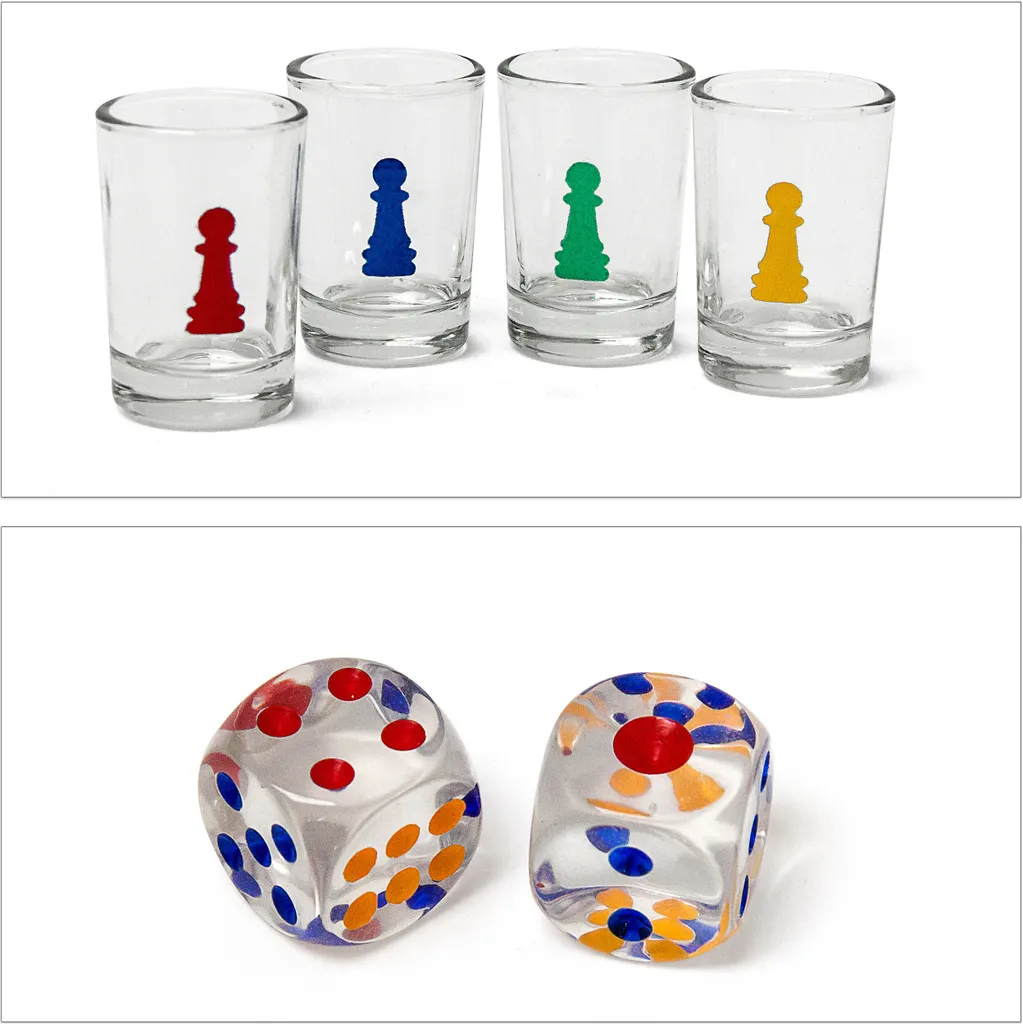 Relaxdays 10010181 Drinking Ludo Spiel, Partyspiel Für Erwachsene, Brett, 2 Würfel & 16 Shotgläser, Lustiges Trinkspiel 4 Relaxdays 10010181 Drinking Ludo Spiel, Partyspiel Für Erwachsene, Brett, 2 Würfel & 16 Shotgläser, Lustiges Trinkspiel – Bild 4