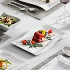 MALACASA, Serie Flora, 26 Tlg. Marmor Porzellan Geschirrset Kombiservice Tafelservice Mit 6 Schalen, 6 Dessertteller, 6 Suppenteller, 6 Speiseteller, 2 Rechteckigen Platten -Küchenzubehör acd888833b71726c591d7efba80c4be0