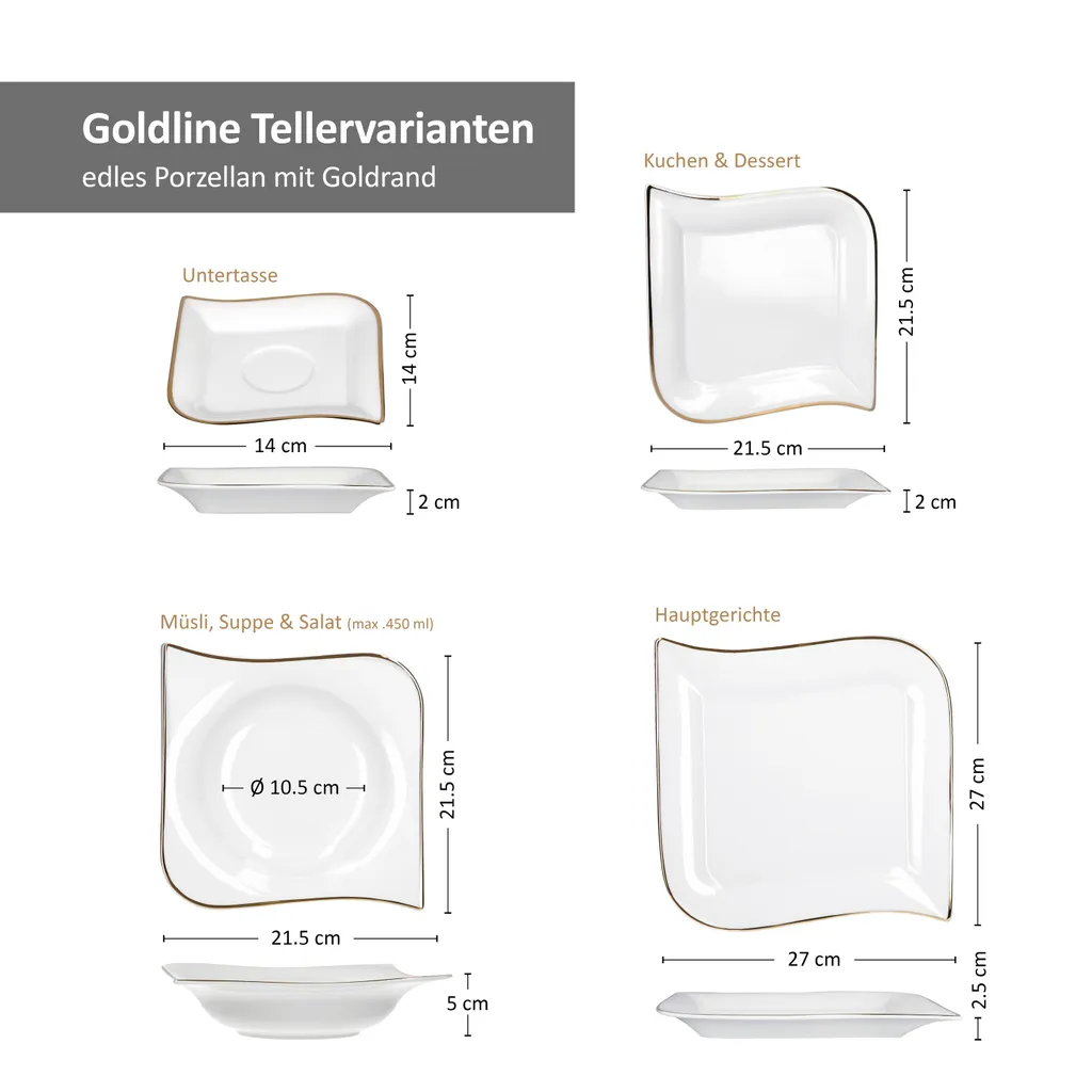 30tlg Geschirrset Silverline Kombi 6Pers Gold Kaffee Unterteller Kuchen/Speiseteller Suppenschale 6 30tlg Geschirrset Silverline Kombi 6Pers Gold Kaffee Unterteller Kuchen/Speiseteller Suppenschale – Bild 6
