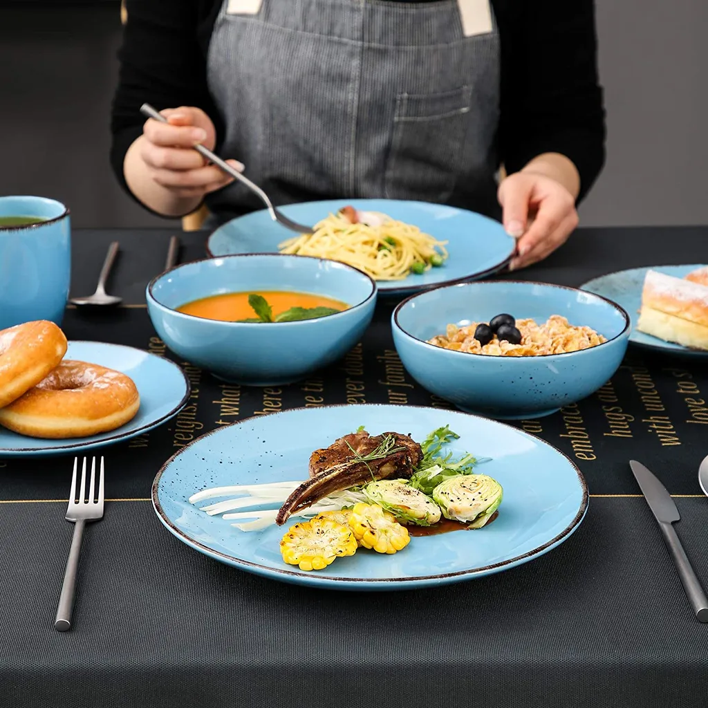 Vancasso Serie Navia Oceano, 16 Teilig Essservice Set Aus Steingut, Tafeiservice Für 4 Personen, Wasserblau, Vintage Aussehen, Natur Design 8 Vancasso Serie Navia Oceano, 16 Teilig Essservice Set Aus Steingut, Tafeiservice Für 4 Personen, Wasserblau, Vintage Aussehen, Natur Design – Bild 8