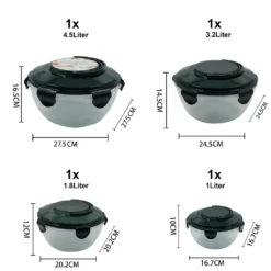 PLENTYFY Vorratsdosen 8 Teilig - Vorratsdosen Set Rund Mit Deckel Vorratsbehälter - Schwarz Luftdicht & Auslaufsicher Vorratsgläser Set Salatschüssel Mit Tragegriff -Küchenzubehör af27bd7e2b5c4e7745c35497e25b2754