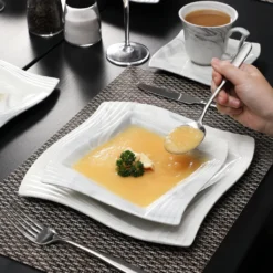 MALACASA, AMPARO 30 Tlg. Marmor Porzellan Geschirrset Kombiservice Tafelservice Mit Kaffeetassen, Unterteller, Dessertteller, Suppenteller, Speiseteller Für 6 Personen -Küchenzubehör af80c7b0362205422fff5072a71212e8