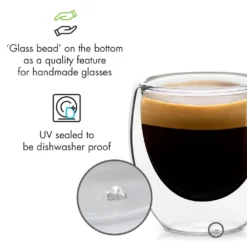 Klarstein Glaswerk Vienna Doppelwandige Gläser , Thermoglas , Trinkglas , Espresso-, Kaffee- Und Shotglas , 4 Stück , Für Heiße Und Kalte Getränke , 80 Ml , Borosilikatglas , Hitze- Und Kältebeständig , Handgemacht , Spülmaschinenfest , Thermoeffekt -Küchenzubehör b0849fba7ede03d6ae0692cc4682809e