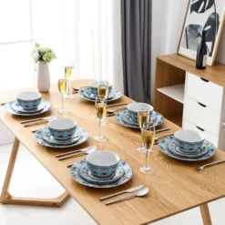 Tafelservice VEWEET, 18 Teiliges Geschirrset Aus Porzellan, AUDRIE Serie, Mit Je 6 Müslischale, Dessertteller Und Flachteller Für 6 Personen -Küchenzubehör b28b8c5bf86308e082307995d5aff90a