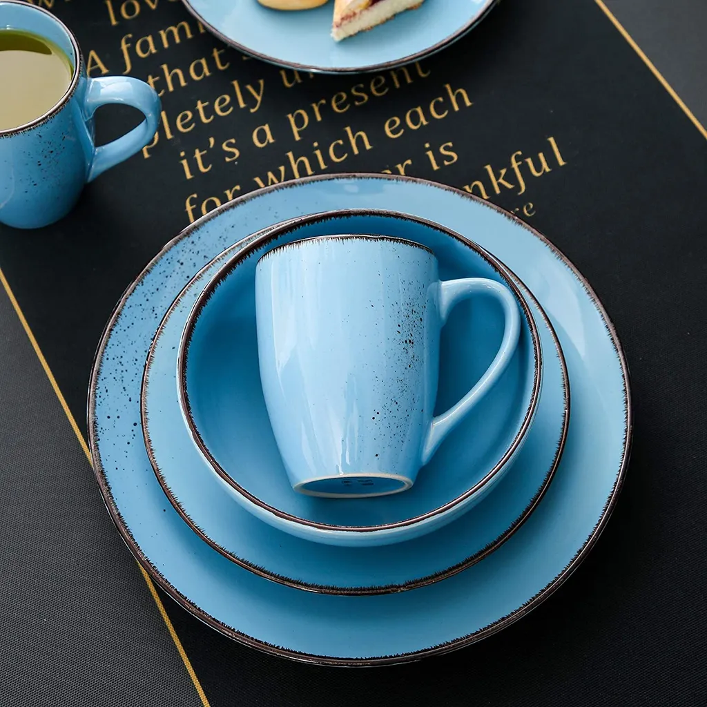 Vancasso Serie Navia Oceano, 16 Teilig Essservice Set Aus Steingut, Tafeiservice Für 4 Personen, Wasserblau, Vintage Aussehen, Natur Design 4 Vancasso Serie Navia Oceano, 16 Teilig Essservice Set Aus Steingut, Tafeiservice Für 4 Personen, Wasserblau, Vintage Aussehen, Natur Design – Bild 4