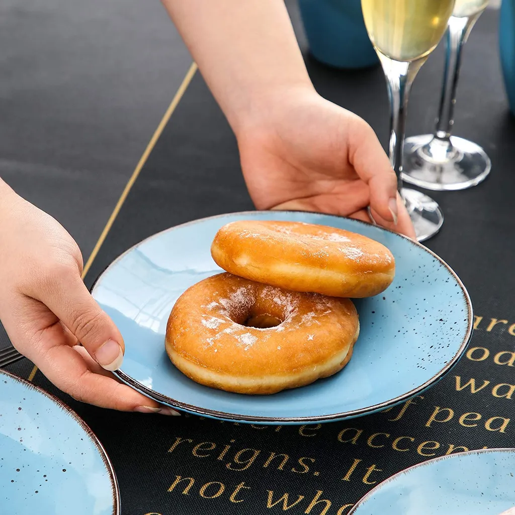 Vancasso Serie Navia Oceano, 16 Teilig Essservice Set Aus Steingut, Tafeiservice Für 4 Personen, Wasserblau, Vintage Aussehen, Natur Design 6 Vancasso Serie Navia Oceano, 16 Teilig Essservice Set Aus Steingut, Tafeiservice Für 4 Personen, Wasserblau, Vintage Aussehen, Natur Design – Bild 6