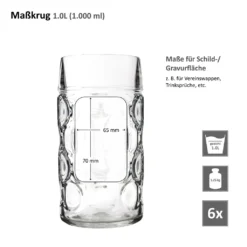 6er Set Maßkrug 1 Liter Geeicht Bierkrug Mit Henkel Bierglas Perfekt Geeignet Für Gastronomie -Küchenzubehör b58864aaaf3ccd47370656434c6695c5