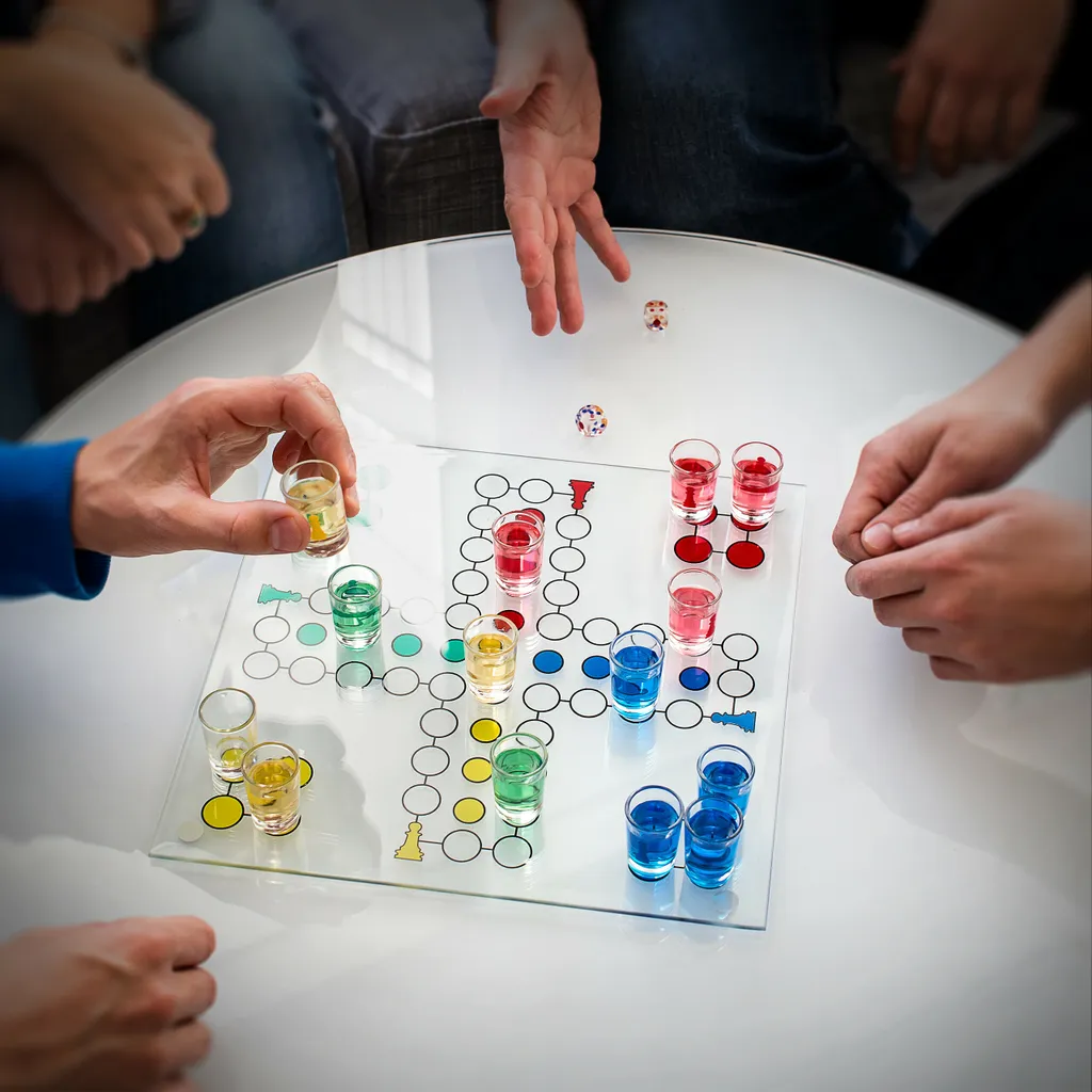 Relaxdays 10010181 Drinking Ludo Spiel, Partyspiel Für Erwachsene, Brett, 2 Würfel & 16 Shotgläser, Lustiges Trinkspiel 2 Relaxdays 10010181 Drinking Ludo Spiel, Partyspiel Für Erwachsene, Brett, 2 Würfel & 16 Shotgläser, Lustiges Trinkspiel – Bild 2