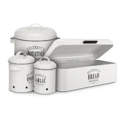 Klarstein Granrosi Georgia Vorratsbehälter Vorratstopf 3er-Set , Knoblauchtopf, Zwiebeltopf, Kartoffeltopf , Emaille-Stahlblech , Rostfrei , Lüftungsöffnungen , Vintage-Design , Creme -Küchenzubehör b6a3d3cf231abb0442f5f743eb26b1e9