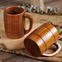 320ml Natürliches Holz Bierkrug Trinkbecher Griff Heiße Kalte Getränkebecher Bier Stein Bierkrug Bier Steins Becher Langlebiger Holzbecher Holzbecher -Küchenzubehör b8078b665f7191db5d6349101ba787dc