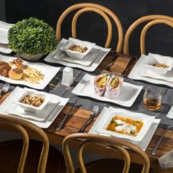 MALACASA, Serie Mario, 28-teilig Kombiservice Aus Porzellan Geschirrset Mit Je 6 Schalen, 6 Dessertteller, 6 Suppenteller, 6 Speiseteller, 2 Rechteckige Platten Und 2 Salz- Und Pfefferdosen -Küchenzubehör bc57c86290a474a497354f5b85d61391