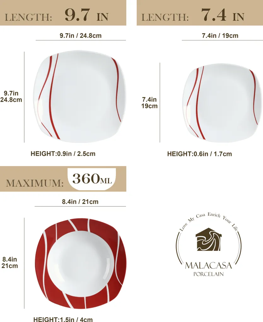 MALACASA, Serie Felisa, 36 Tlg. Set Porzellan Geschirrset Tafelservice Mit 12 Speiseteller, 12 Dessertteller, 12 Suppenteller Für 12 Personen 2 MALACASA, Serie Felisa, 36 Tlg. Set Porzellan Geschirrset Tafelservice Mit 12 Speiseteller, 12 Dessertteller, 12 Suppenteller Für 12 Personen – Bild 2