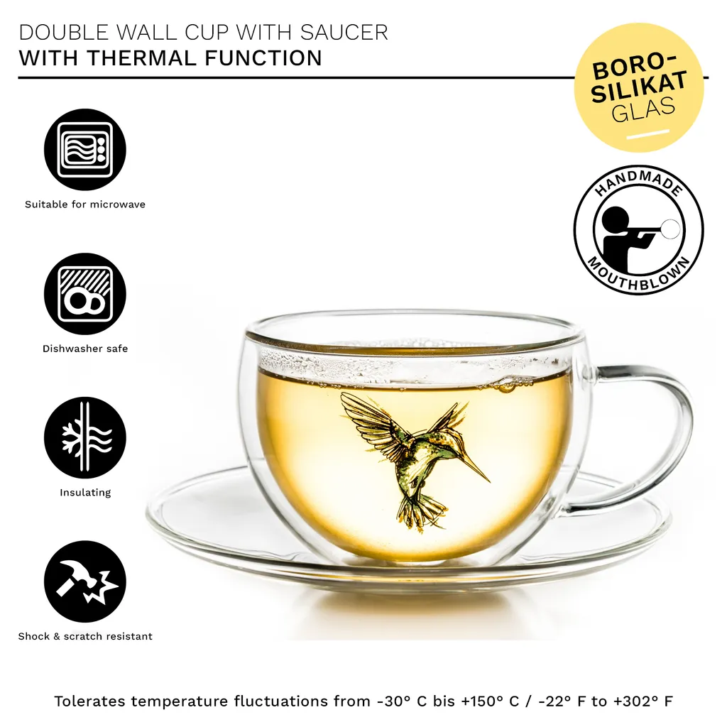 Creano 6er-Set Thermo-Tasses "Hummi" Für Tee/Latte Macchiato, Doppelwandig, Mit Kolibri-Muster | 250ml In Exklusiver Geschenkpackung 3 Creano 6er-Set Thermo-Tasses "Hummi" Für Tee/Latte Macchiato, Doppelwandig, Mit Kolibri-Muster | 250ml In Exklusiver Geschenkpackung – Bild 3