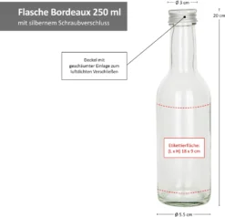 12er Set Bordeaux 250 Ml Glasflasche Zum Abfüllen Von Wein, Likör & Spirituosen + Deckel PP 28 Silber Aluminium -Küchenzubehör c4a3539b96c8dfe9e1aecc992539ed9b