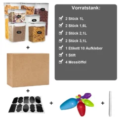Lospitch 8er Set Vorratsdosen Müsli Behälter Mehl Nudel Schüttdose Pasta Lebensmittel -Küchenzubehör c777d4a74b1335415c4b86cbb1e7d152