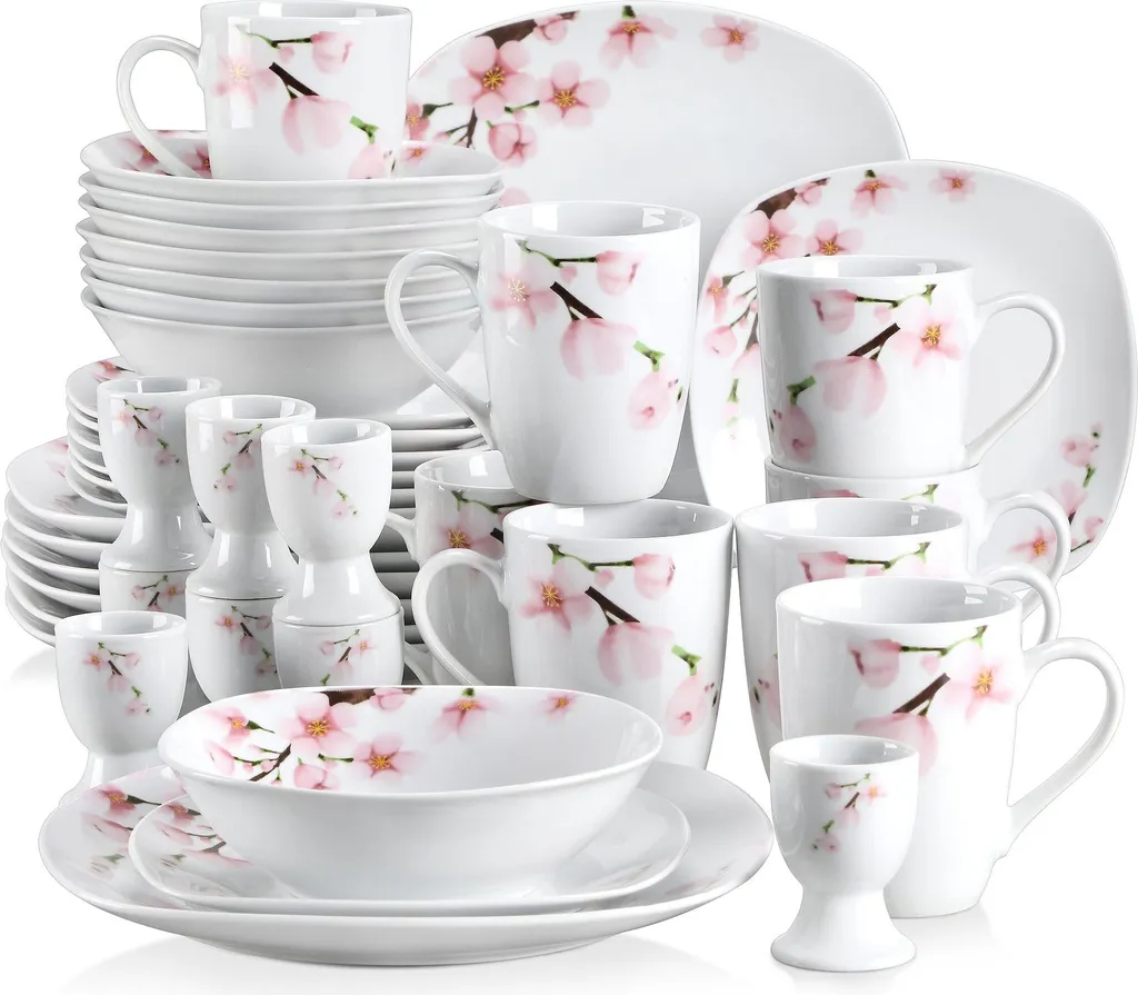 VEWEET Porzellan Kombiservice 'Annie', 40 Teilig Geschirrservice Für 8 Personen, Frühstückservice Mit Je 8 Eierbecher, Kaffeebecher 350 Ml, Müslischalen, Dessertteller Und Flachteller 1 VEWEET Porzellan Kombiservice 'Annie', 40 Teilig Geschirrservice Für 8 Personen, Frühstückservice Mit Je 8 Eierbecher, Kaffeebecher 350 Ml, Müslischalen, Dessertteller Und Flachteller