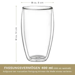 Creano Doppelwandiges Thermoglas 400ml „DG-SH“, Großes Doppelwandglas Aus Borosilikatglas, Doppelwandige Kaffeegläser, Teegläser, Latte Gläser 4er Set -Küchenzubehör c8882af7c10ab86eb93b9fcabc1241c0