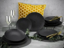 CreaTable 23211 Tafelservice Elements Collection Vesuvio Black Für 4 Personen, Steinzeug, Schwarz/grau (1 Set, 12-teilig) -Küchenzubehör c88b90ea74976b04c2acf7d447d85338