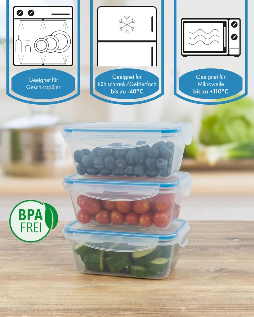 Classbach® 5er-Set Kunststoff-Frischhaltedosen Mit Deckel 100% Dicht, Lunchbox Brotdose Meal Prep Boxen Mit Deckel, Vorratsdosen Geeignet F. Spülmaschine, Mikrowelle Und Gefrierfach C-FHD 4007 K 2 Classbach® 5er-Set Kunststoff-Frischhaltedosen Mit Deckel 100% Dicht, Lunchbox Brotdose Meal Prep Boxen Mit Deckel, Vorratsdosen Geeignet F. Spülmaschine, Mikrowelle Und Gefrierfach C-FHD 4007 K – Bild 2