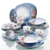 VEWEET 30-teilig Porzellan Tafelservice, Serie 'Hannah', Kombiservice Für 6 Personen, Blau Mit Floral Dekoration