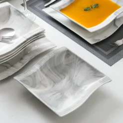 MALACASA, Serie Flora, Marmor Porzellan Tafelservice 12 Teiligen Set Kombiservice Geschirrset Mit Je 6 Speiseteller Und 6 Suppenteller Für 6 Personen -Küchenzubehör ce2df6eab19b6316a6dfda41431571c7
