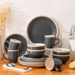 Tafelservice, Vancasso SEESAMI 16-teiliges Kombiservice Aus Steinzeug, Geschirrset Im Modernen Aussehen Für 4 Personen -Küchenzubehör cfab4e3eef1a71988f7e91011bbd7938