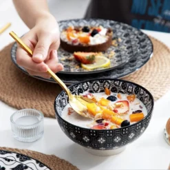 Vancasso, Haruka Porzellan Geschirrservice, 32-teilig Rund Kombiservice Geschirrset Tafelservice Für 8 Personen, Schwarz -Küchenzubehör d25436453e6773f40d029f51c54961e7