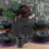 CreaTable 23145 Kombiservice Soft Touch Black Für 4 Personen, Steinzeug, Schwarz (1 Set, 16-teilig)