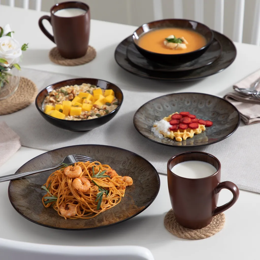 Tafelservice Steinzeug, Vancasso 16-St BUBBLE Kombiservice, Geschirrset Mit Müslischalen, Kaffeetassen, Dessertteller Und Speiseteller Für 4 Personen, Vintage 5 Tafelservice Steinzeug, Vancasso 16-St BUBBLE Kombiservice, Geschirrset Mit Müslischalen, Kaffeetassen, Dessertteller Und Speiseteller Für 4 Personen, Vintage – Bild 5