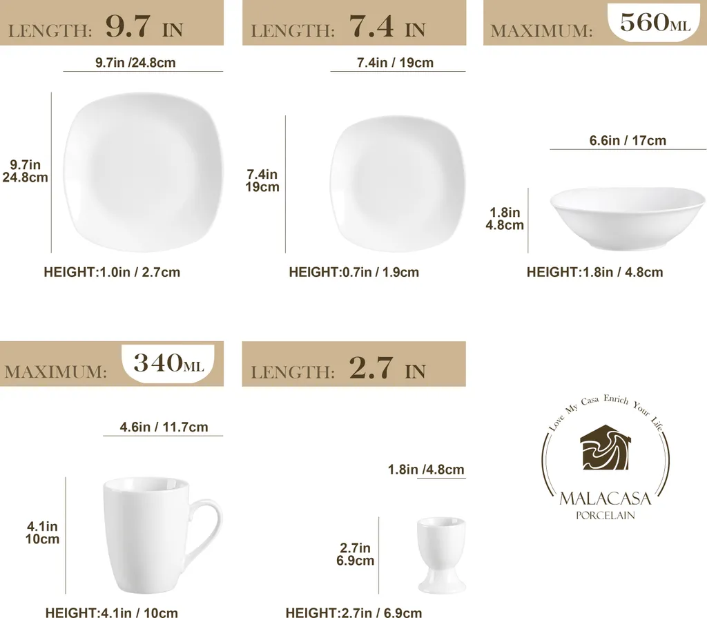 MALACASA, Serie Elisa, 40 Teilig Set Porzellan Tafelservice Kombiservice Geschirrset Mit Dessertteller, Speiseteller, Müslischalen, Eierbecher, Becher Für 8 Personen 2 MALACASA, Serie Elisa, 40 Teilig Set Porzellan Tafelservice Kombiservice Geschirrset Mit Dessertteller, Speiseteller, Müslischalen, Eierbecher, Becher Für 8 Personen – Bild 2