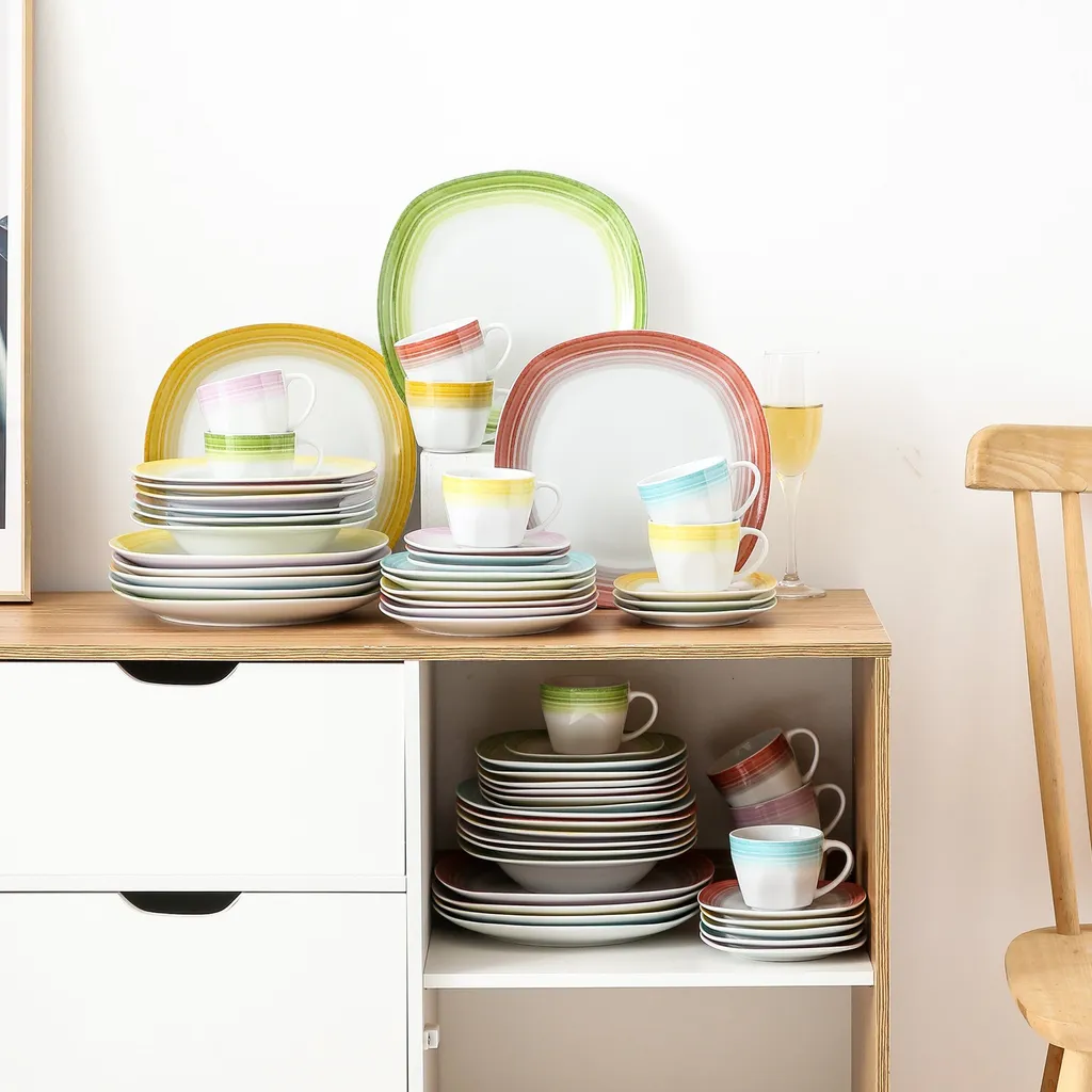 VEWEET Tafelservice 'SPARK' Aus Porzellan, 60-tlg Kombiservice, Kaffeetassen, Untertasse, Dessertteller, Speiseteller Und Suppenteller, Komplettservice Für 12 Personen 5 VEWEET Tafelservice 'SPARK' Aus Porzellan, 60-tlg Kombiservice, Kaffeetassen, Untertasse, Dessertteller, Speiseteller Und Suppenteller, Komplettservice Für 12 Personen – Bild 5