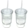 Glasbecher Mit Deckel & Glashalm, 4er Set 440 Ml, Spülmaschinenfest, Trinkglas, Transparent