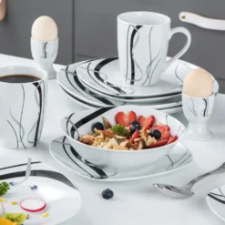 VEWEET, Serie 'Fiona', 100-teilig Porzellan Tafelservice Set, Kombiservice Mit Dessertteller, Speiseteller, Suppenteller, Müslischalen, Kaffeebecher, Kaffeetassen Set, Eierbecher, Milch- Und Zuckerset -Küchenzubehör d887b69c5502cdc921168d2f448dfd0e