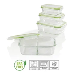 GOURMETmaxx Glas-Frischhaltedosen Klick-it 8-tlg. Limegreen Frischhaltedosen 4er Set Glas Klick-It Gefrierdosen Lunchbox Brotdose Limegreen