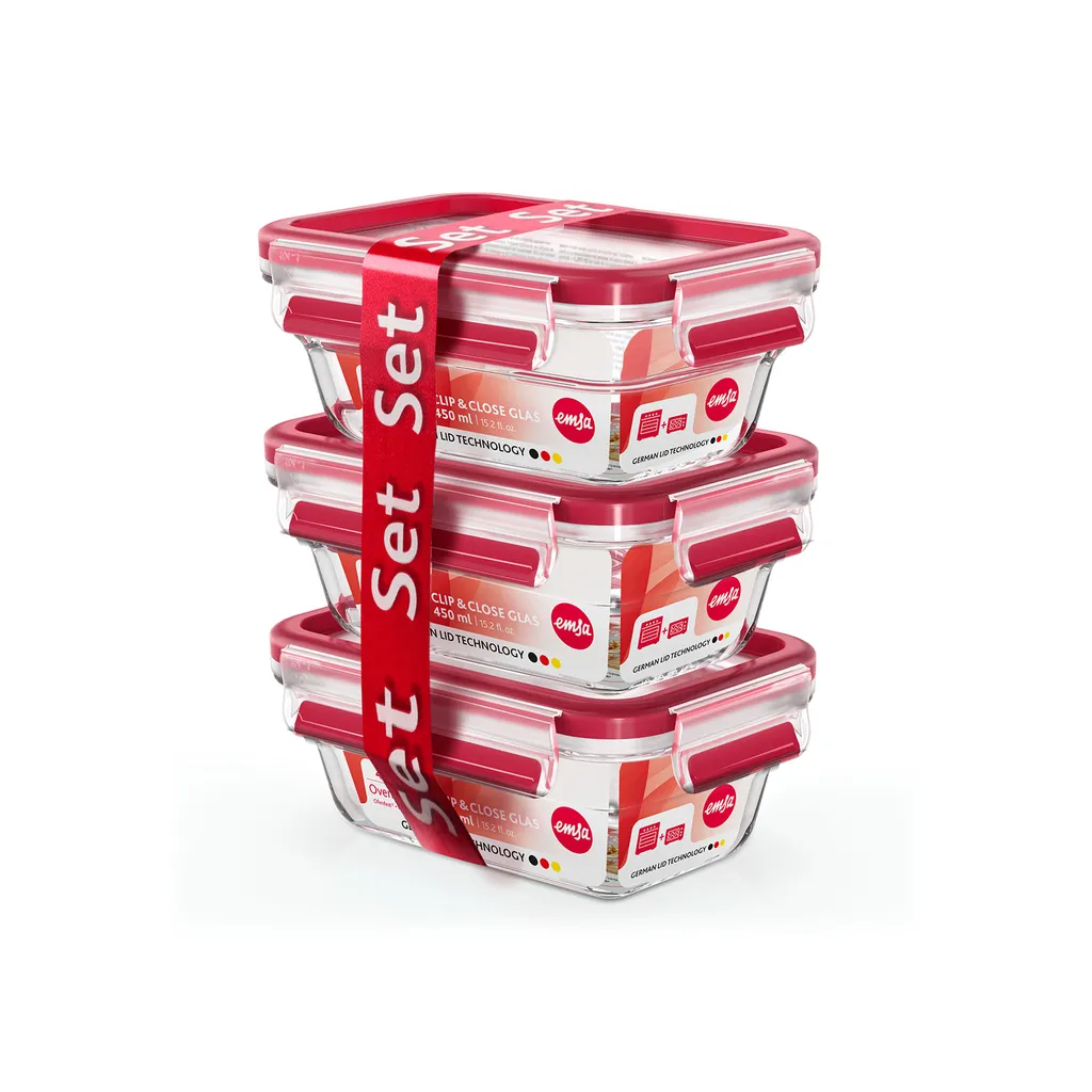 Emsa Frischhaltedose CLIP & CLOSE Glas 0,45 Liter 3er Set 5 Emsa Frischhaltedose CLIP & CLOSE Glas 0,45 Liter 3er Set – Bild 5