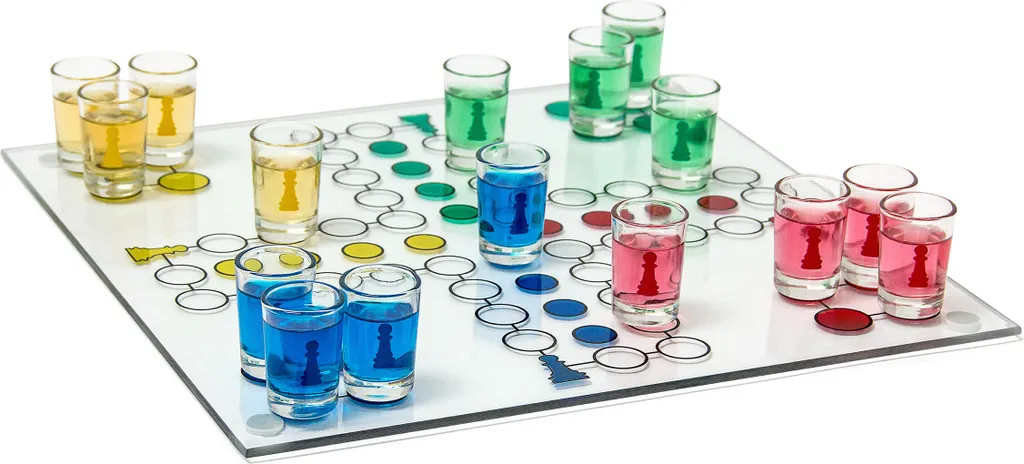 Relaxdays 10010181 Drinking Ludo Spiel, Partyspiel Für Erwachsene, Brett, 2 Würfel & 16 Shotgläser, Lustiges Trinkspiel 1 Relaxdays 10010181 Drinking Ludo Spiel, Partyspiel Für Erwachsene, Brett, 2 Würfel & 16 Shotgläser, Lustiges Trinkspiel