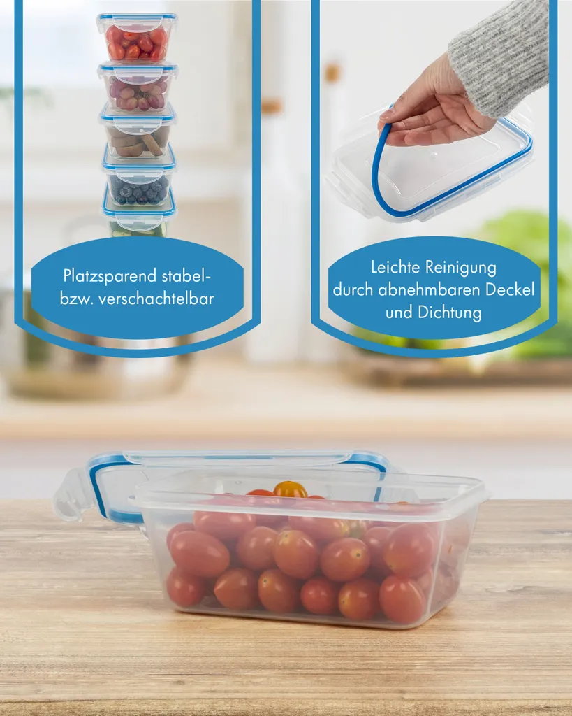 Classbach® 5er-Set Kunststoff-Frischhaltedosen Mit Deckel 100% Dicht, Lunchbox Brotdose Meal Prep Boxen Mit Deckel, Vorratsdosen Geeignet F. Spülmaschine, Mikrowelle Und Gefrierfach C-FHD 4007 K 4 Classbach® 5er-Set Kunststoff-Frischhaltedosen Mit Deckel 100% Dicht, Lunchbox Brotdose Meal Prep Boxen Mit Deckel, Vorratsdosen Geeignet F. Spülmaschine, Mikrowelle Und Gefrierfach C-FHD 4007 K – Bild 4