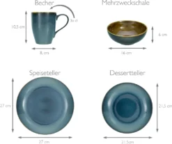 CreaTable 22861 Kombiservice Mallorca Für 4 Personen, Steinzeug, Mehrfarbig (1 Set, 16-teilig) -Küchenzubehör e1157e397caca9a433947a47b75f976d