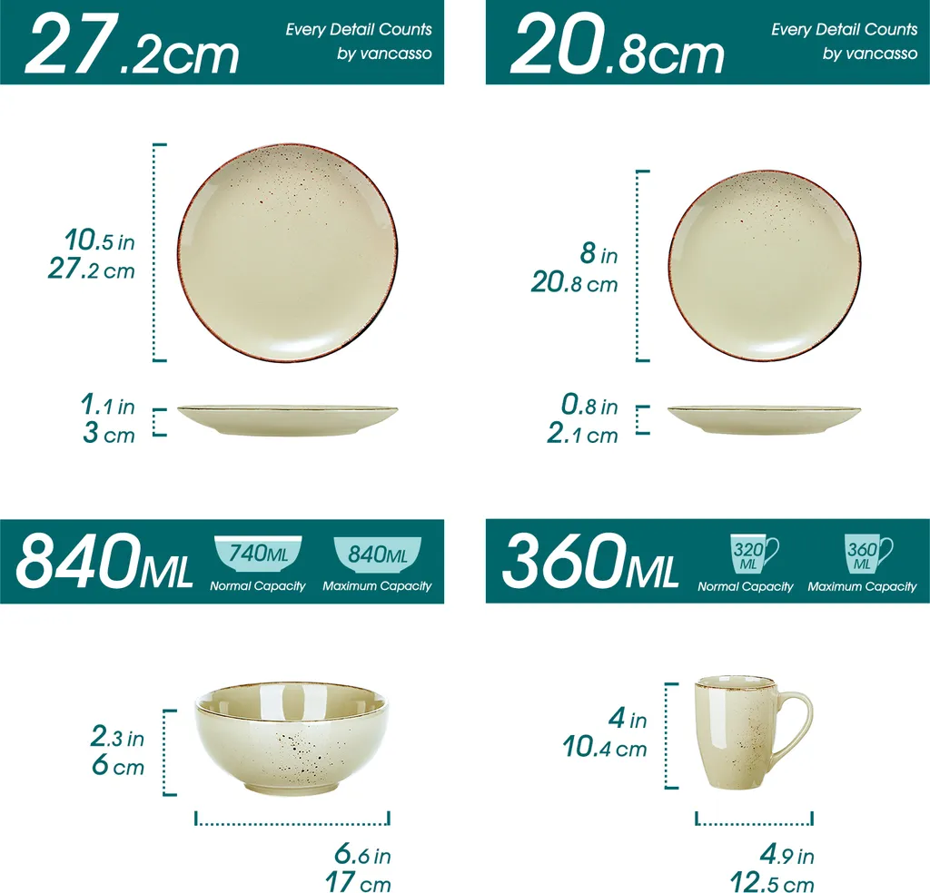 Vancasso Tafelservice Set, Navia Geschirrset Aus Steingut, 16 Teilig Kombiservice, Vintage Aussehen, Natur Design 2 Vancasso Tafelservice Set, Navia Geschirrset Aus Steingut, 16 Teilig Kombiservice, Vintage Aussehen, Natur Design – Bild 2