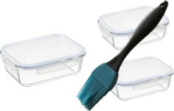 3 Vorratsdosen Set Aus Glas. + Silikon Pinsel Länge 17 Cm Im Set