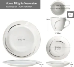 Van Well 18tlg. Kaffee-Service Home Für 6 Personen I 6x Tasse 180ml, 6x Untertasse + 6x Kuchenteller I Porzellan-Geschirr Mit Streifen In Grau, Schwarz & Creme I Kaffeepott, Dessert-Teller -Küchenzubehör e38ef52b4edf287ef9ae5f2519a13802