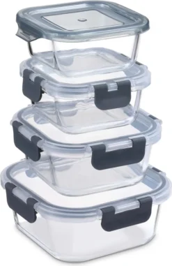 PIE LOCK Frischhaltedosen Set 24 Teilig - Frischhalte Dosen Glasdose Eckig Vorratsdosen - In Transparent Mit Grau Mikrowellengeeignete Frischhaltedose Essensbox Für Lebensmittel BPA-Frei -Küchenzubehör e64d4b16850dea96730b85e8041d5c10