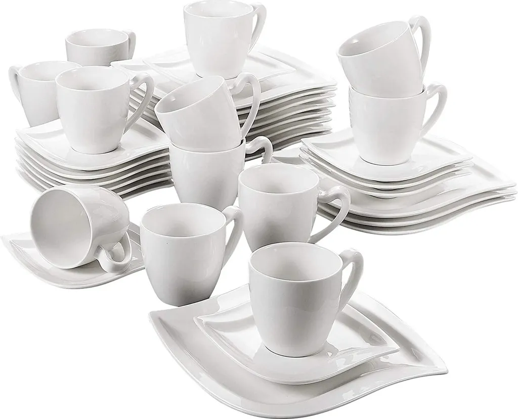 MALACASA, Serie Elvira, 36 Teilig Cremeweiß Porzellan Geschirrset Tafelservice Kaffeeservice Mit Tassen, Untertassen, Dessertteller Für 12 Person 1 MALACASA, Serie Elvira, 36 Teilig Cremeweiß Porzellan Geschirrset Tafelservice Kaffeeservice Mit Tassen, Untertassen, Dessertteller Für 12 Person