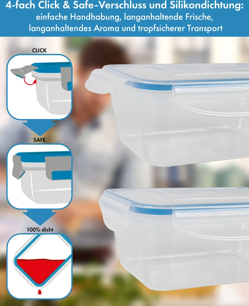 Classbach® 5er-Set Kunststoff-Frischhaltedosen Mit Deckel 100% Dicht, Lunchbox Brotdose Meal Prep Boxen Mit Deckel, Vorratsdosen Geeignet F. Spülmaschine, Mikrowelle Und Gefrierfach C-FHD 4007 K 3 Classbach® 5er-Set Kunststoff-Frischhaltedosen Mit Deckel 100% Dicht, Lunchbox Brotdose Meal Prep Boxen Mit Deckel, Vorratsdosen Geeignet F. Spülmaschine, Mikrowelle Und Gefrierfach C-FHD 4007 K – Bild 3