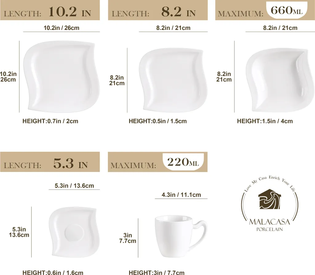 MALACASA, Serie Elvira, 60 Tlg. Cremeweiß Porzellan Geschirrset Kombiservice Tafelservice Mit Tassen, Untertassen, Dessertteller, Suppenteller Und Flachteller Für 12 Person 2 MALACASA, Serie Elvira, 60 Tlg. Cremeweiß Porzellan Geschirrset Kombiservice Tafelservice Mit Tassen, Untertassen, Dessertteller, Suppenteller Und Flachteller Für 12 Person – Bild 2