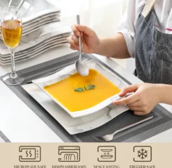 MALACASA, Serie Flora, Marmor Porzellan Tafelservice 12 Teiligen Set Kombiservice Geschirrset Mit Je 6 Speiseteller Und 6 Suppenteller Für 6 Personen -Küchenzubehör f24680c375189f3132dfac133007cb0a