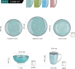 Kombiservice Porzellan, Vancasso Tafelservice Bunt, MACARON 40 Teilig Geschirrset, Mit Je 8 Speiseteller, Dessertteller, Müslischalen, Suppenteller Und Kaffeebecher Für 8 Personen -Küchenzubehör f29b04f0118ce257b6b6a387e5db37fa
