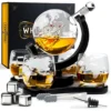 Whisiskey - Whisky Karaffe - Geschenke Für Männer - Komplette Whiskey Set - Globus - 900ML – Inkl. 4 Whisky Steine, 4 Whisky Gläser & Ausgießer - Whisky Dekanter – Whiskygläser - Natursteine